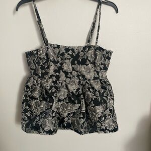 Steve Madden Black and Gray Floral Peplum Top